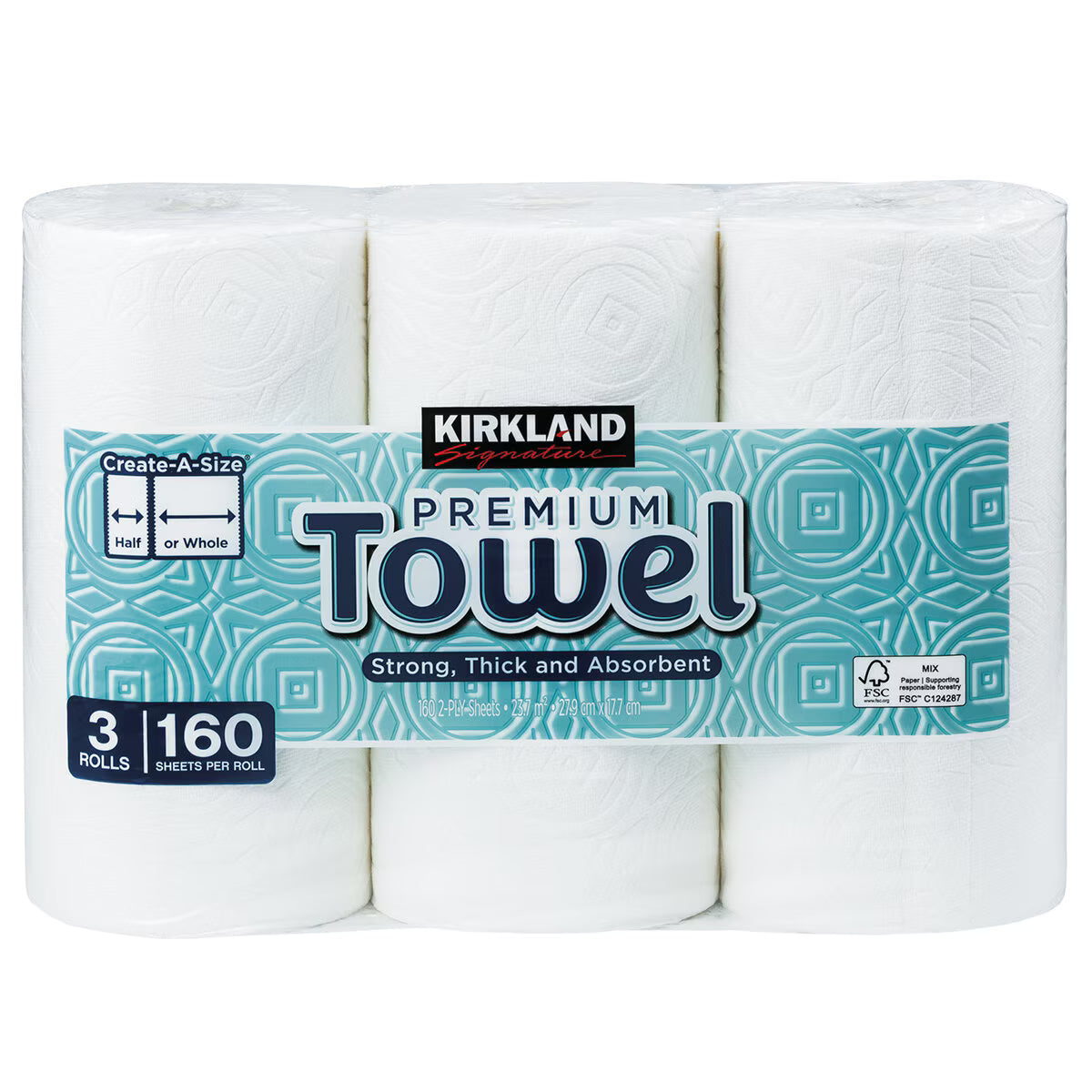 Kirkland Signature Premium Towel 3 rolls x 160 sheets | Create a half or whole size