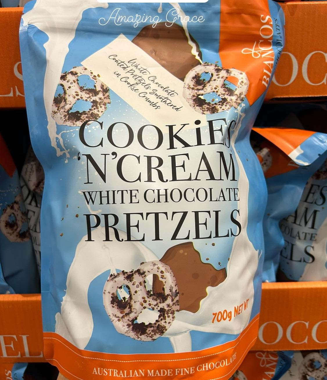 Amazing Grace COOKIE N' CREAM WHITE CHOCOLATE PRETZELS 700g