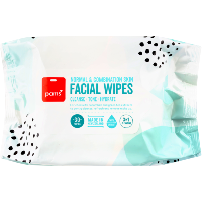 Pams Normal & Combination Skin Facial Wipes 30pk