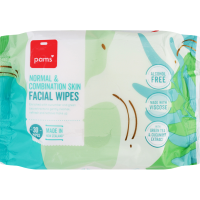 Pams Normal & Combination Skin Facial Wipes 30pk