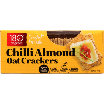 180 Degrees Chilli Almond Oat Crackers 150g