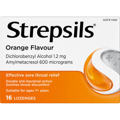 Strepsils Orange Flavour Sore Throat Relief Lozenges 16pk