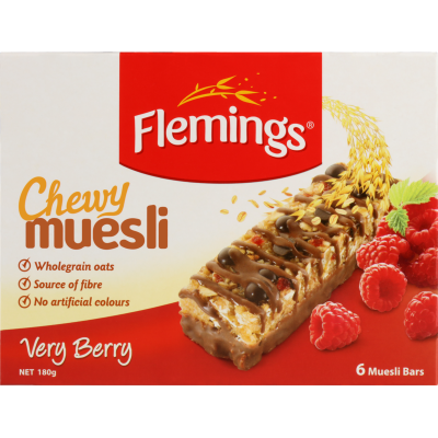 Flemings Very Berry Chewy Muesli Bar 6 x 30g
