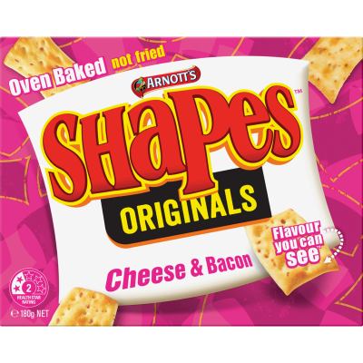 Arnott's Shapes Originals Cheese & Bacon Crackers 180g