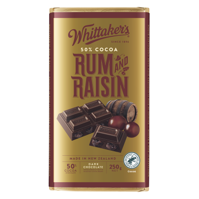 Whittaker's Rum & Raisin 50% Cocoa Dark Chocolate Block 250g