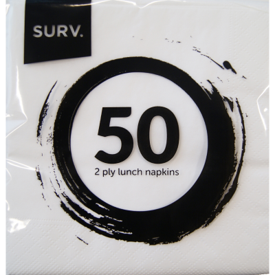 Surv White 2 Ply Lunch Napkins 50pk
