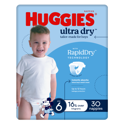 Huggies Ultra Dry Nappies For Boys Size 6 16kg+ 30pk
