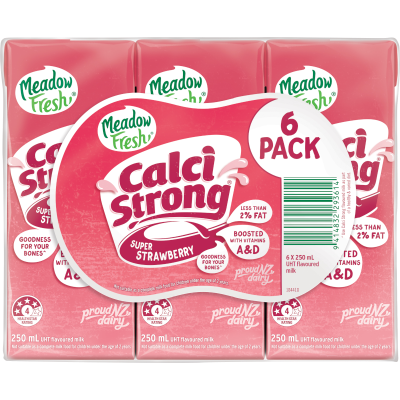 Meadow Fresh Calci Strong Super Strawberry Flavoured Milk 6 x 250ml