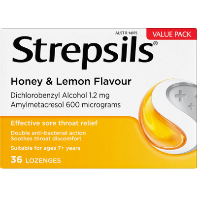 Strepsils Honey & Lemon Flavour Sore Throat Relief Lozenges 36pk