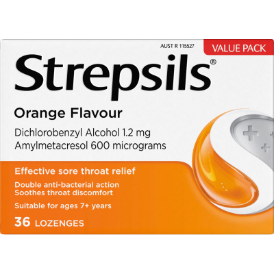 Strepsils Orange Flavour Sore Throat Relief Lozenges 36pk