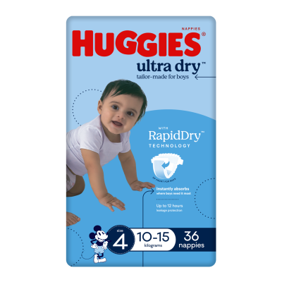 Huggies Ultra Dry Nappies For Boys Size 4 10-15kg 36pk