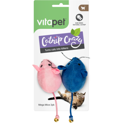 VitaPet Catnip Crazy Mega Mice Cat Toys 2pk