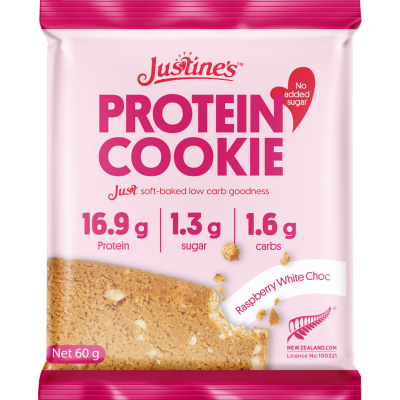 Justine's Raspberry White Choc Protein Cookies 60g