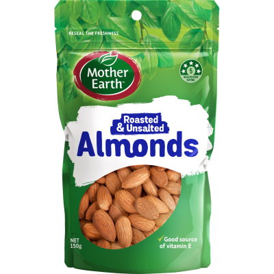 Mother Earth Roasted & Unsalted Almonds 150g