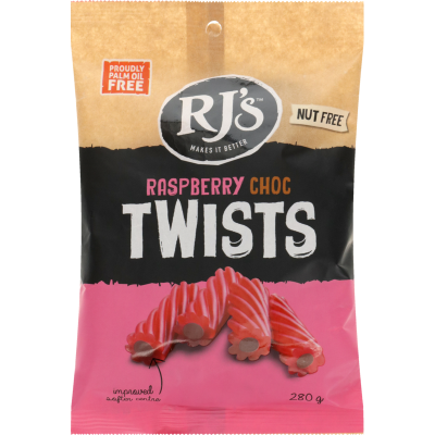 RJ's Raspberry Choc Twists 280g