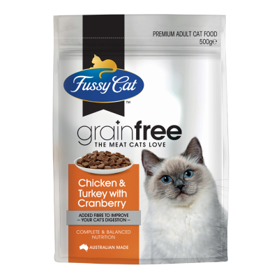 Fussy Cat Grainfree Chicken & Turkey With Cranberry Premium Adult Cat Food 500g