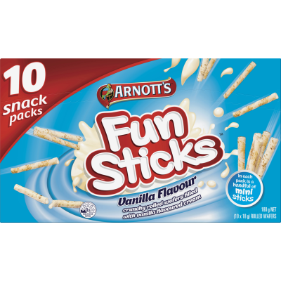 Arnott's Funsticks Vanilla Flavour Rolled Wafer Snack Pack 180g