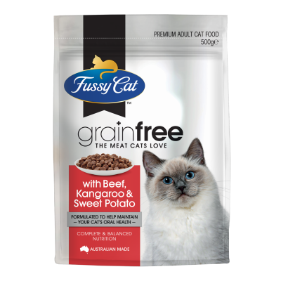 Fussy Cat Grainfree Beef Kangaroo & Sweet Potato Premium Adult Cat Food 500g