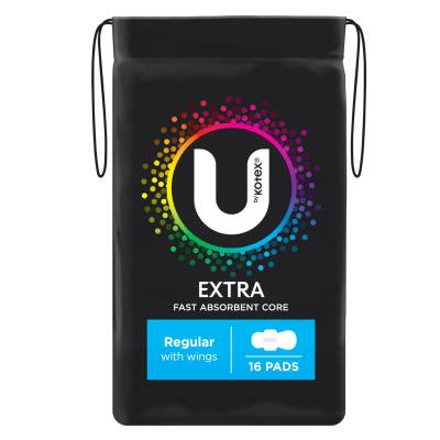 U By Kotex Extra Regular Pads With Wings 16pk
