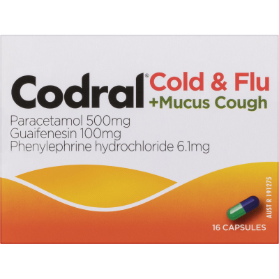 Codral Cold & Flu + Mucas Cough Capsules 16pk