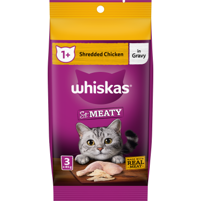 Whiskas So Meaty Shredded Chicken In Gravy Wet Pouches Cat Food 255g