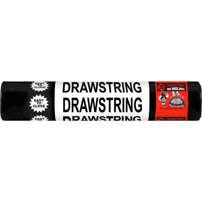 Big Black Sacks Draw String Rubbish Bags 74cm x 350cm 20pk