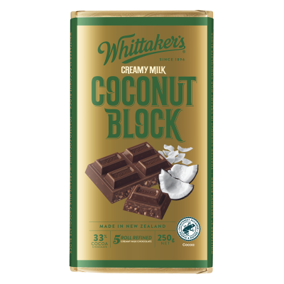 Whittaker's Coconut Block 33% Cocoa Milk Chocolate Block 250g