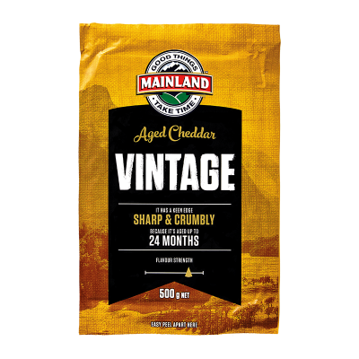 Mainland Sharp & Crumbly Vintage Cheddar Cheese 500g