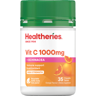 Healtheries Vitamin C 1000mg + Echinacea Orange Flavour Chewable Tablets 35pk