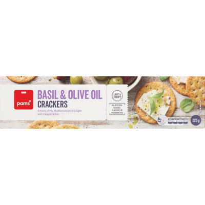 Pams Basil & Olive Oil Crackers 225g