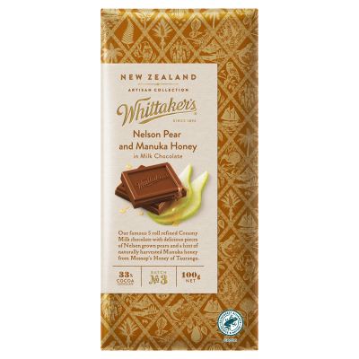 Whittaker's Nelson Pear & Manuka Honey Chocolate Block 100g