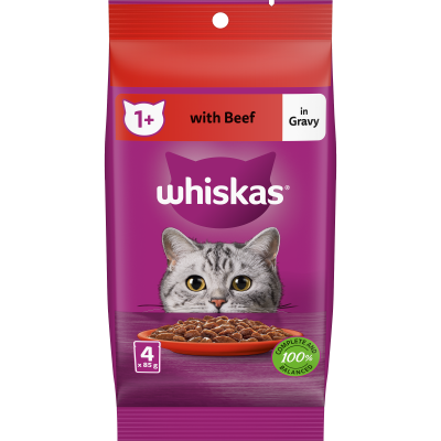 Whiskas Beef Favourites In Gravy Wet Pouches Cat Food 340g
