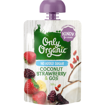Only Organic Coconut Strawberry & Goji Kindy 1+ Years 100g