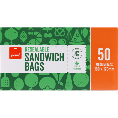 Pams Resealable Medium Sandwich Bags 180 x 170mm ea