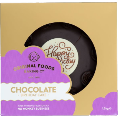 Original Foods Baking Co Happy Birthday Round Chocolate Cake 1.5kg