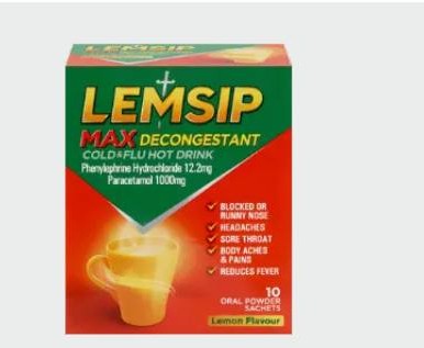 Lemsip Max Cold & Flu Decongestant Hot Drink Lemon 10 sachets