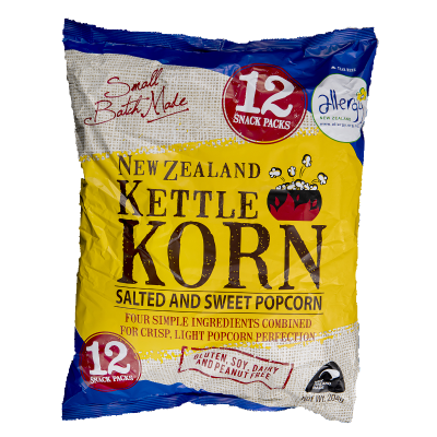 New Zealand Kettle Korn Lightly Salted, Slightly Sweet Pop Corn Snack Packs 12 x 13g