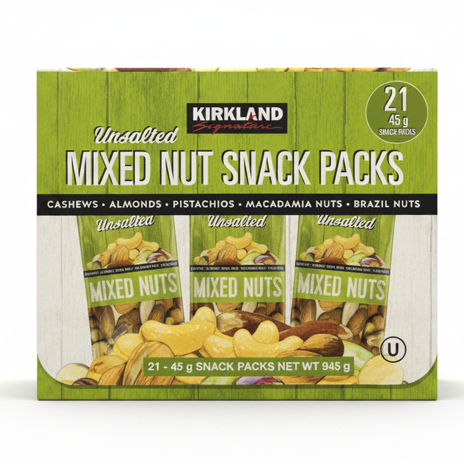 Kirkland Signature Unsalted Mixed Nut Snack Packs 21 x 45g