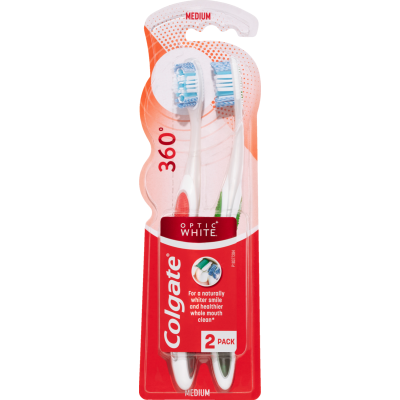 Colgate 360 Optic White Medium Toothbrush 2pk