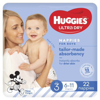 Huggies Ultra Dry Nappies Boys Size 3 6-11kg 22pk