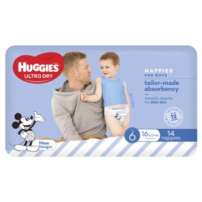 Huggies Ultra Dry Nappies Boys Size 6 16kg+ 14pk