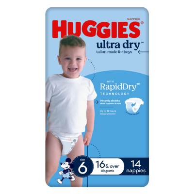Huggies Ultra Dry Nappies For Boys Size 6 16kg+ 14pk