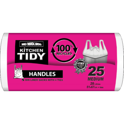 Big Black Sacks Kitchen Tidy Liners With Handles Medium 51 x 67cm 28 Litres 25pk