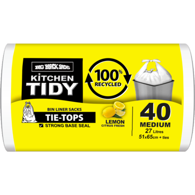 Big Black Sacks Tie-Tops Lemon Citrus Fresh Kitchen Tidy Liners Medium 51 x 65cm 27 Litres 40pk