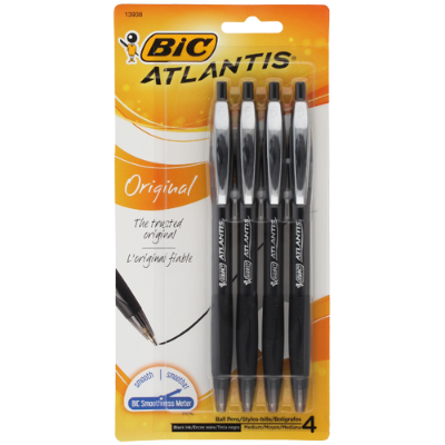 Bic Atlantis Black Ball Pen 4pk