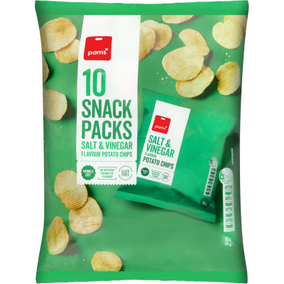 Pams Salt & Vinegar Flavour Potato Chips Snack Packs 10 x 18g