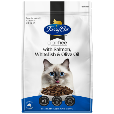 Fussy Cat Grainfree Salmon Whitefish & Olive Oil Premium Adult Cat Food 2.5kg