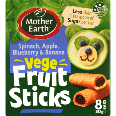 Mother Earth Spinach Apple Blueberry & Banana Vege Fruit Sticks 8 x 19g
