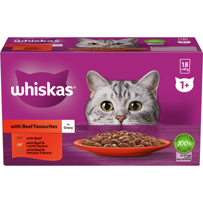 Whiskas Beef Favourites in Gravy Wet Pouches Cat Food 1.53kg