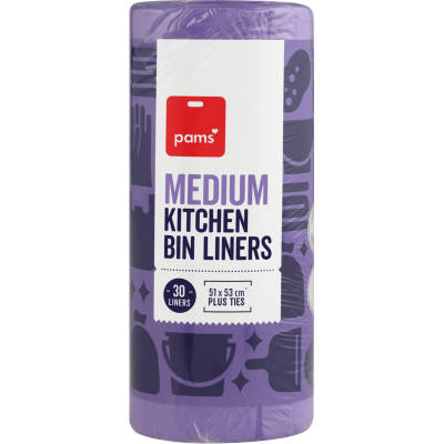 Pams Medium Kitchen Bin Liners 51 x 53cm 30pk